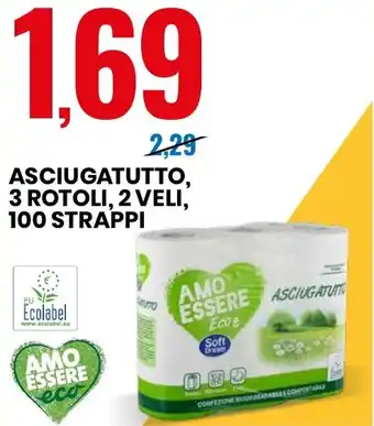 Eurospin ASCIUGATUTTO, 3 ROTOLI, 2 VELI, 100 STRAPPI offerta