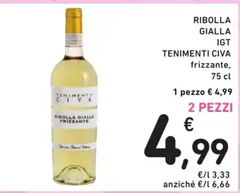 Spazio Conad RIBOLLA GIALLA IGT TENIMENTI CIVA frizzante, 75 cl offerta