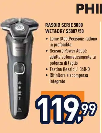 Unieuro PHILIPS RASOIO SERIE 5000 WET&DRY S5887/50 offerta