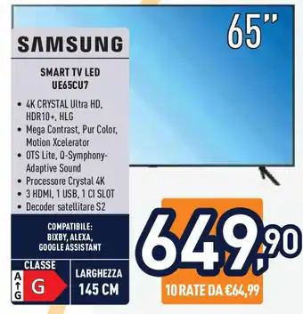 Unieuro SAMSUNG SMART TV LED UE65CU7 offerta