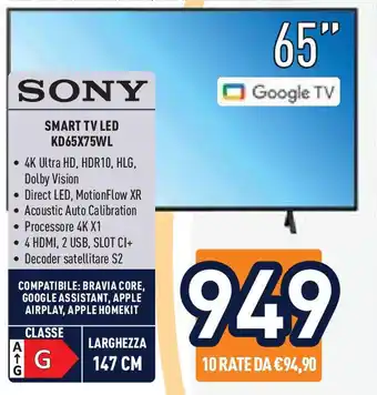 Unieuro SONY SMART TV LED KD65X75WL offerta