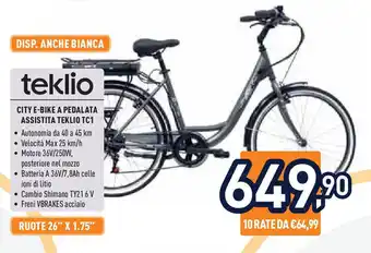 Unieuro teklio CITY E-BIKE A PEDALATA ASSISTITA TEKLIO TC1 offerta