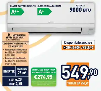 Unieuro MITSUBISHI ELECTRIC CONDIZIONATORE MONOSPLIT KIT MSZDW25VF offerta