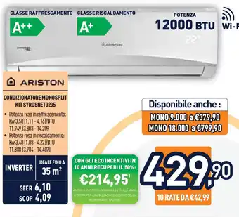 Unieuro ARISTON CONDIZIONATORE MONOSPLIT KIT SYROSNET3235 offerta