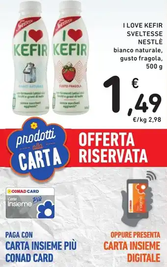 Spazio Conad I LOVE KEFIR SVELTESSE NESTLÈ bianco naturale, gusto fragola, 500 g offerta