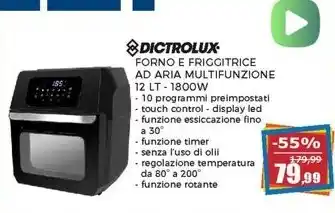 Happy Casa DICTROLUX FORNO E FRIGGITRICE AD ARIA MULTIFUNZIONE 12 LT offerta