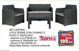 Happy Casa TOOMAX SET LAVINIA 2 POLTRONE CON DIVANO 2 POSTI E TAVOLINO offerta