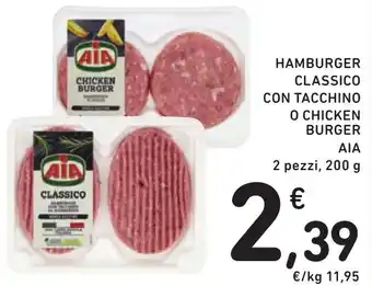 Spazio Conad HAMBURGER CLASSICO CON TACCHINO O CHICKEN BURGER ΑΙΑ 2 pezzi, 200 g offerta