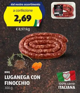 ALDI BBQ LUGANEGA CON FINOCCHIO 300 g offerta