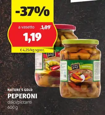 ALDI NATURE'S GOLD PEPERONI dolci/piccanti 600 g offerta