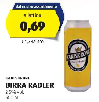 ALDI KARLSKRONE BIRRA RADLER 2,5% vol. 500 ml offerta