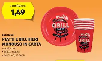 ALDI GABBIANO PIATTI E BICCHIERI MONOUSO IN CARTA offerta