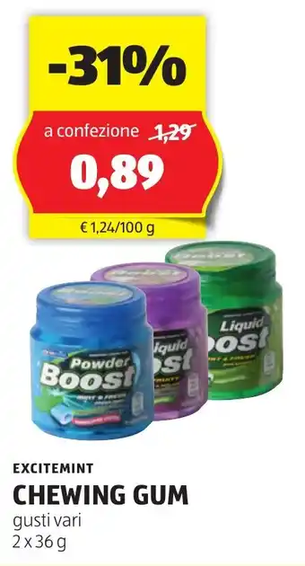 ALDI EXCITEMINT CHEWING GUM gusti vari 2x36g offerta