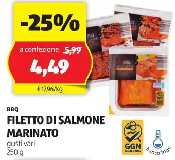 ALDI BBQ FILETTO DI SALMONE MARINATO gusti vari 250 g offerta