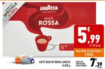 Conad CAFFÈ QUALITÀ ROSSA LAVAZZA 3x250 g offerta