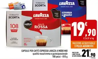 Conad CAPSULE PER CAFFÈ ESPRESSO LAVAZZA A MODO MIO qualità rossa/crema e gusto/passionale 108 pezzi - 810 g offerta