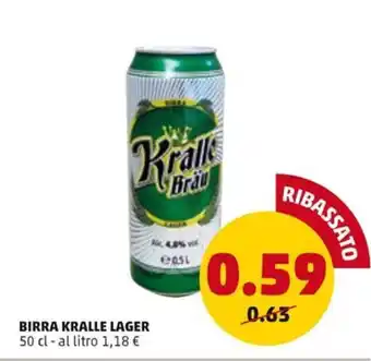 PENNY BIRRA KRALLE LAGER 50 cl offerta