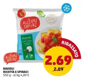 PENNY RAVIOLI RICOTTA E SPINACI 550 g offerta