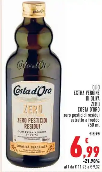 Conad City OLIO EXTRA VERGINE DI OLIVA ZERO COSTA D'ORO 750 ml offerta