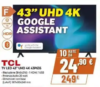 Expert TCL TV LED 43" UHD 4K 43P635 offerta