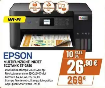 Expert EPSON MULTIFUNZIONE INKJET ECOTANK ET-2850 offerta