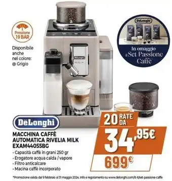 Expert DeLonghi MACCHINA CAFFÈ AUTOMATICA RIVELIA MILK EXAM44055BG offerta