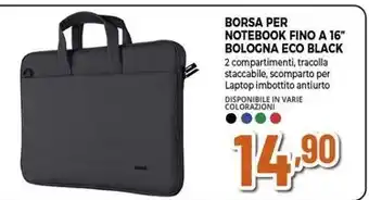 Expert BORSA PER NOTEBOOK FINO A 16″ BOLOGNA ECO BLACK offerta