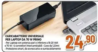 Expert CARICABATTERIE UNIVERSALE PER LAPTOP DA 70 W PRIMO offerta