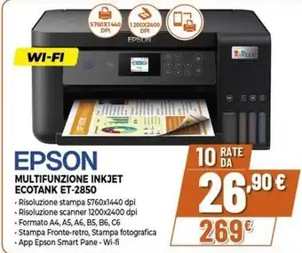 Expert EPSON MULTIFUNZIONE INKJET ECOTANK ET-2850 offerta