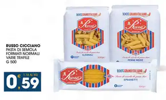 SeBón Supermercati RUSSO CICCIANO PASTA DI SEMOLA FORMATI NORMALI VARIE TRAFILE G 500 offerta