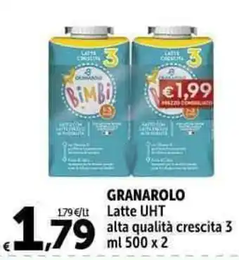 Carrefour Market GRANAROLO Latte UHT alta qualità crescita 3 ml 500 x 2 offerta