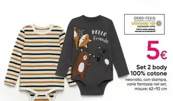Pepco Set 2 body 100% cotone neonato offerta