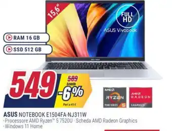 Trony ASUS NOTEBOOK E1504FA-NJ311W offerta