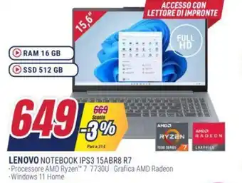 Trony LENOVO NOTEBOOK IPS3 15ABR8 R7 offerta