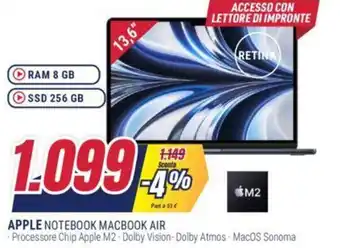 Trony APPLE NOTEBOOK MACBOOK AIR offerta