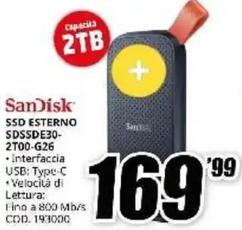 MediaWorld SanDisk SSD ESTERNO SDSSDE30- 2T00-G26 offerta