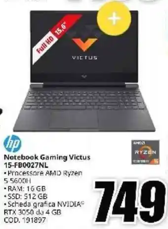 MediaWorld HP Notebook Gaming Victus 15-FB0027NL offerta