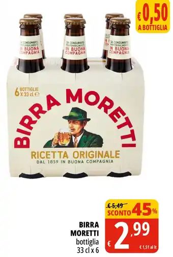 Tigros BIRRA MORETTI bottiglia 33 cl x 6 offerta