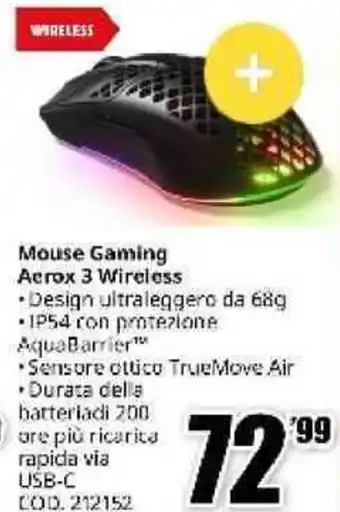 MediaWorld STEELSERIES Mouse Gaming Aerox 3 Wireless offerta
