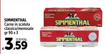 Carrefour Market SIMMENTHAL Carne in scatola classica/menosale gr 90 x 3 offerta