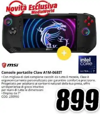 MediaWorld MSI Console portatile Claw A1M-068IT offerta