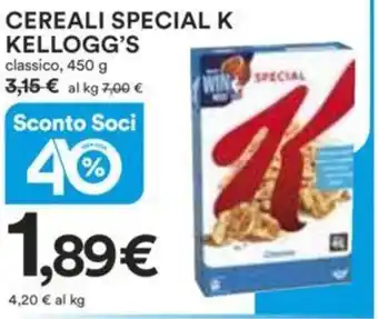 Ipercoop CEREALI SPECIAL K KELLOGG'S classico, 450 g offerta