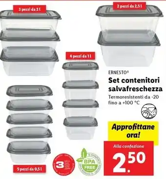 Lidl ERNESTO Set contenitori salvafreschezza offerta