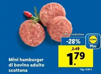 Lidl Mini hamburger di bovino adulto scottona 180 g confezione offerta