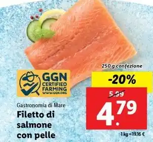 Lidl Gastronomia di Mare Filetto di salmone con pelle 250 g confezione offerta