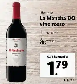 Lidl Libertario La Mancha DO vino rosso 0,75 l bottiglia offerta