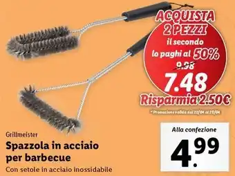 Lidl Grillmeister Spazzola in acciaio per barbecue offerta