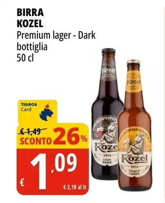 Tigros BIRRA KOZEL Premium lager - Dark bottiglia 50 cl offerta