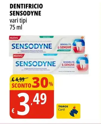 Tigros DENTIFRICIO SENSODYNE vari tipi 75 ml offerta