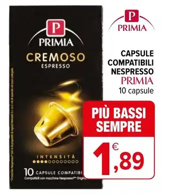 Iperal CAPSULE COMPATIBILI NESPRESSO PRIMIA 10 capsule offerta